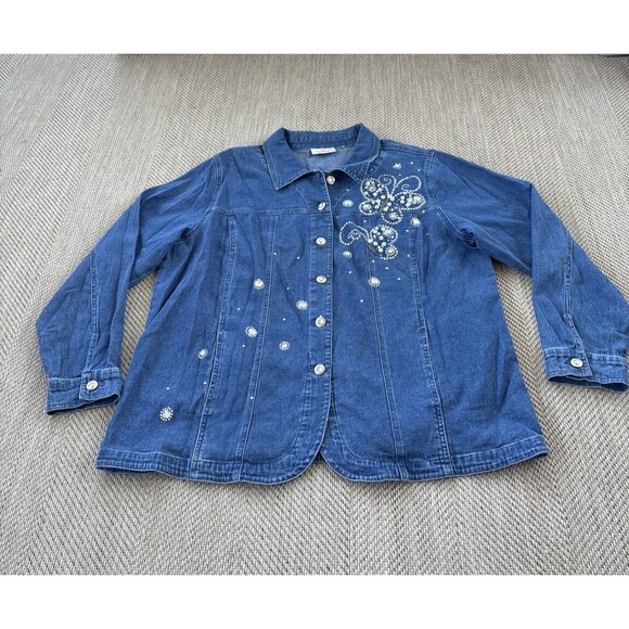 Quacker Factory Sparkle & Shine Motif Jeanne Jacket Size Denim L/XL Measurements - Picture 1 of 6